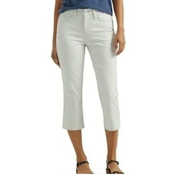 Lee Women's Light Gray / Light Silver Denim Stretch Capri Jeans 12 Medium - Picture 1 of 8